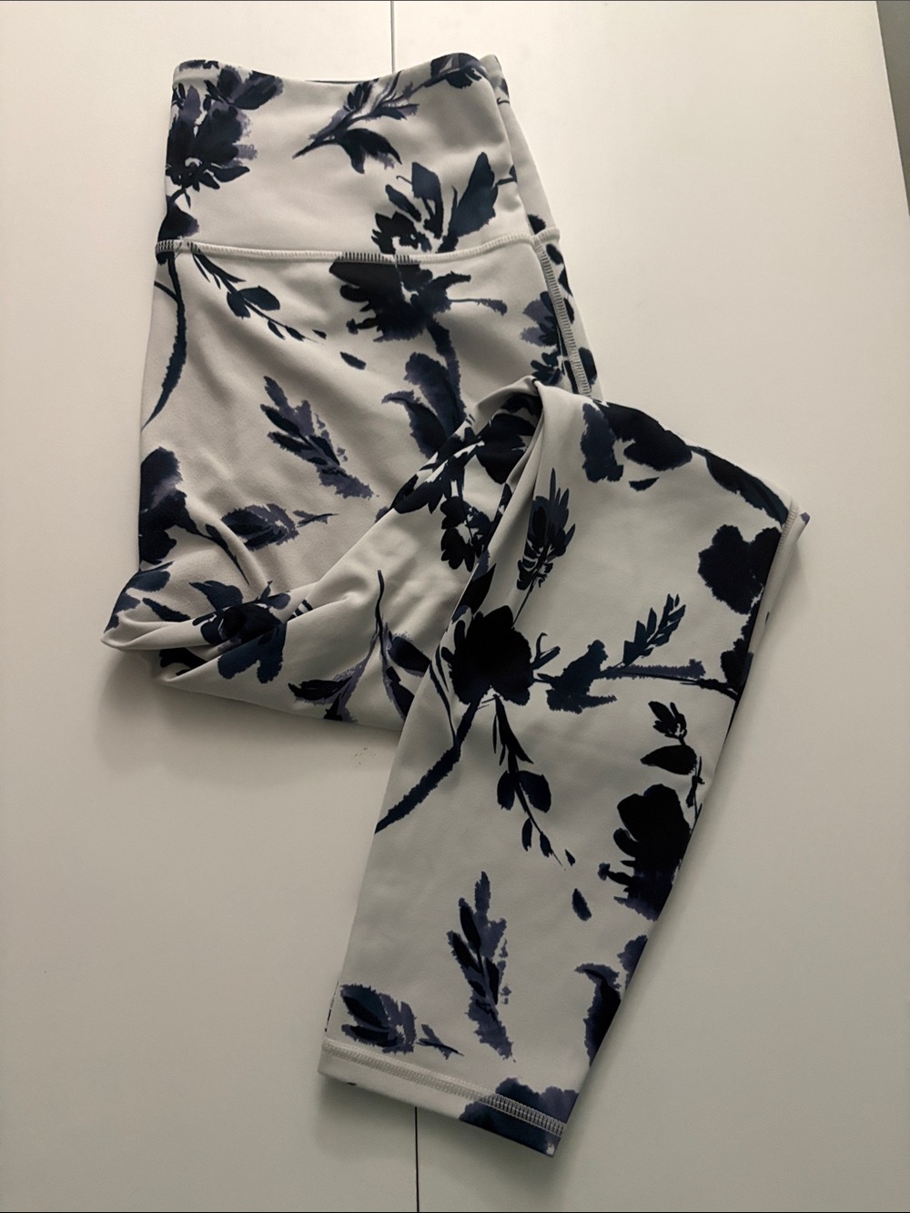 Athleta White Leggings with Navy & purple Floral Print